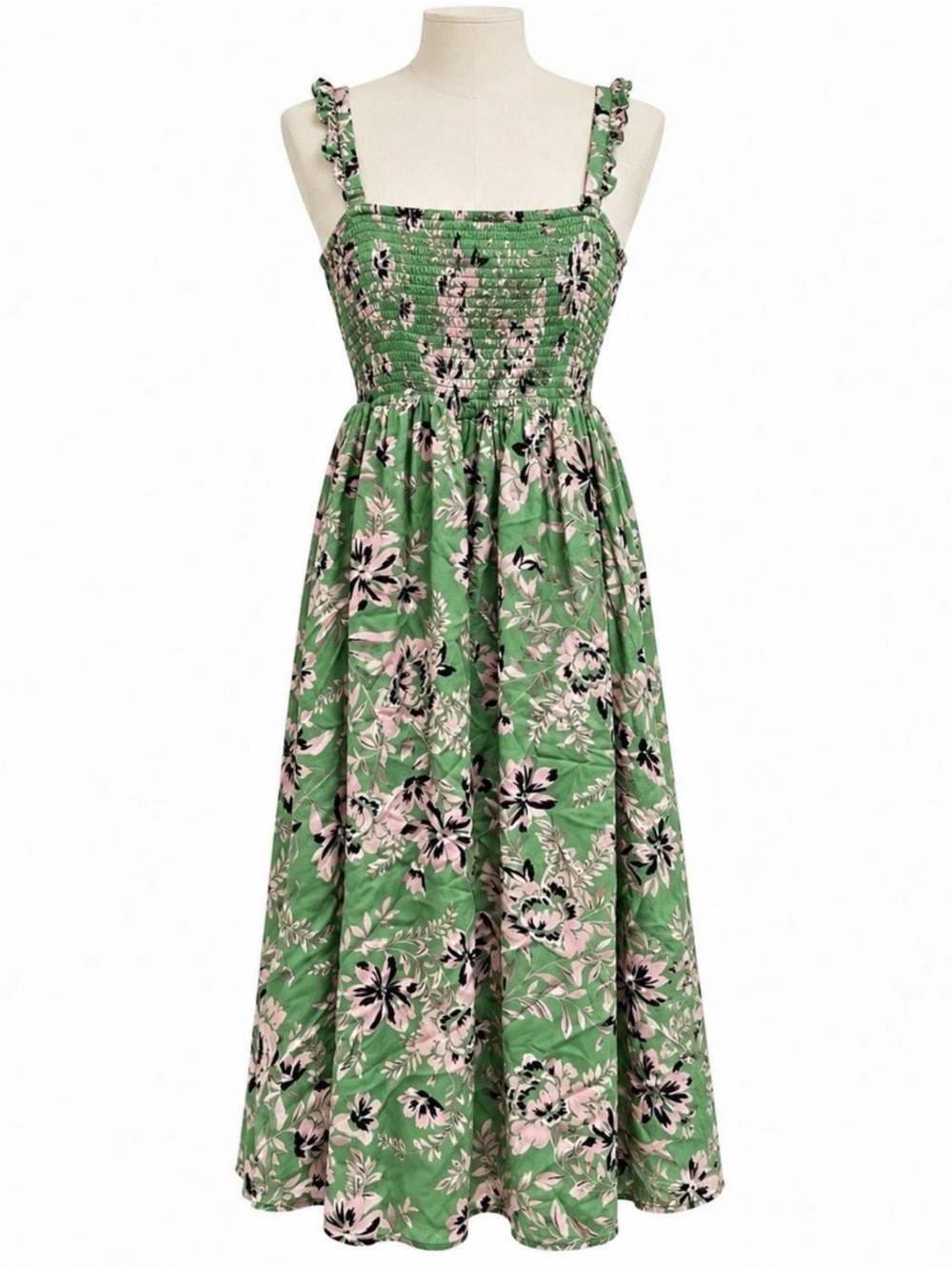 Torrid Size 1 Green Pink Floral Smocked Midi Maxi Dress 14/16